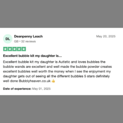 Review of the large bubble wand that encases kids inside a bubble dome over a wheel chair