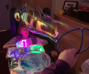 Nursing home activity. Bubble entertainer for carehomes in Gloucestershire.