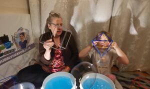 Bubble blowing shapes workshop for maths week.