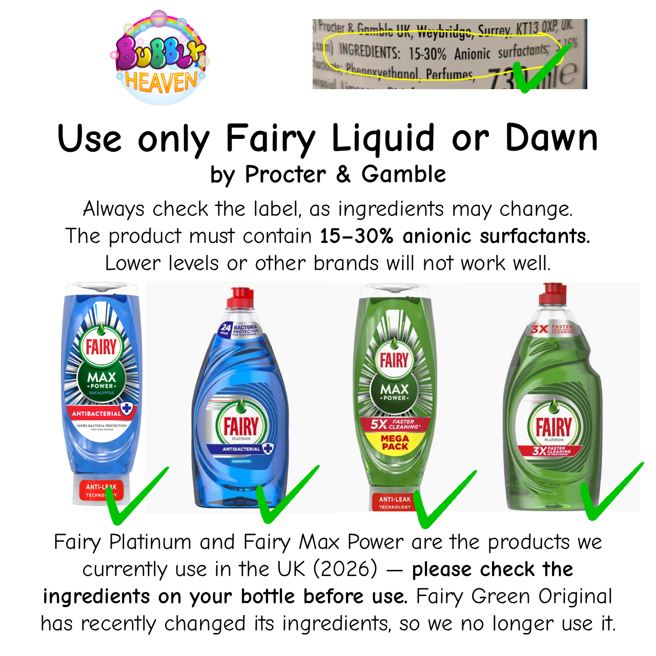 Fairy liquid advice for making giant bubbles