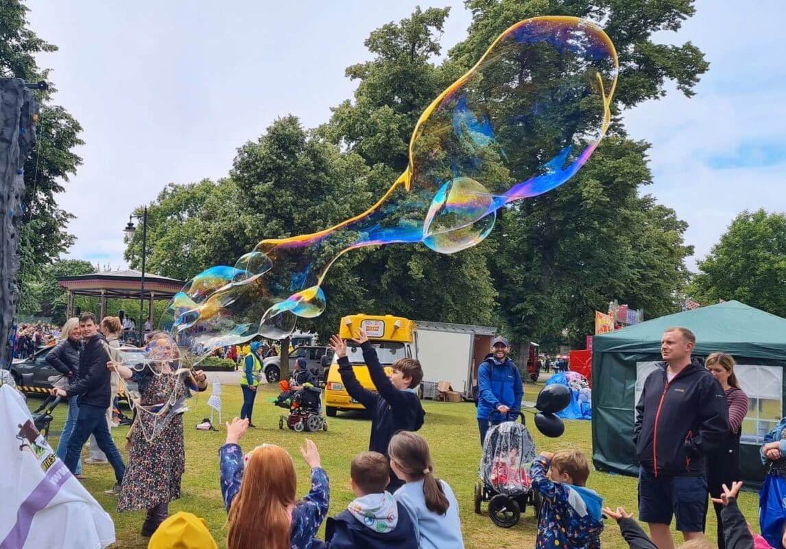 children's entertainer making bubbles at an event in Gloucester