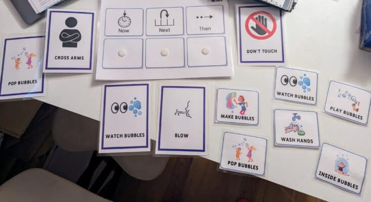 Velcro and laminate visual schedule bubble play