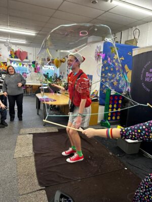 adult with SEN inside a bubble