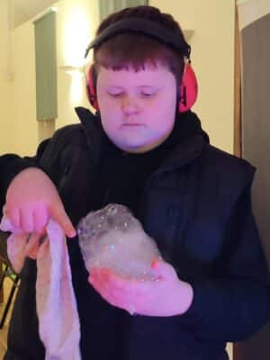 sensory bubble popping with smoke for SEND