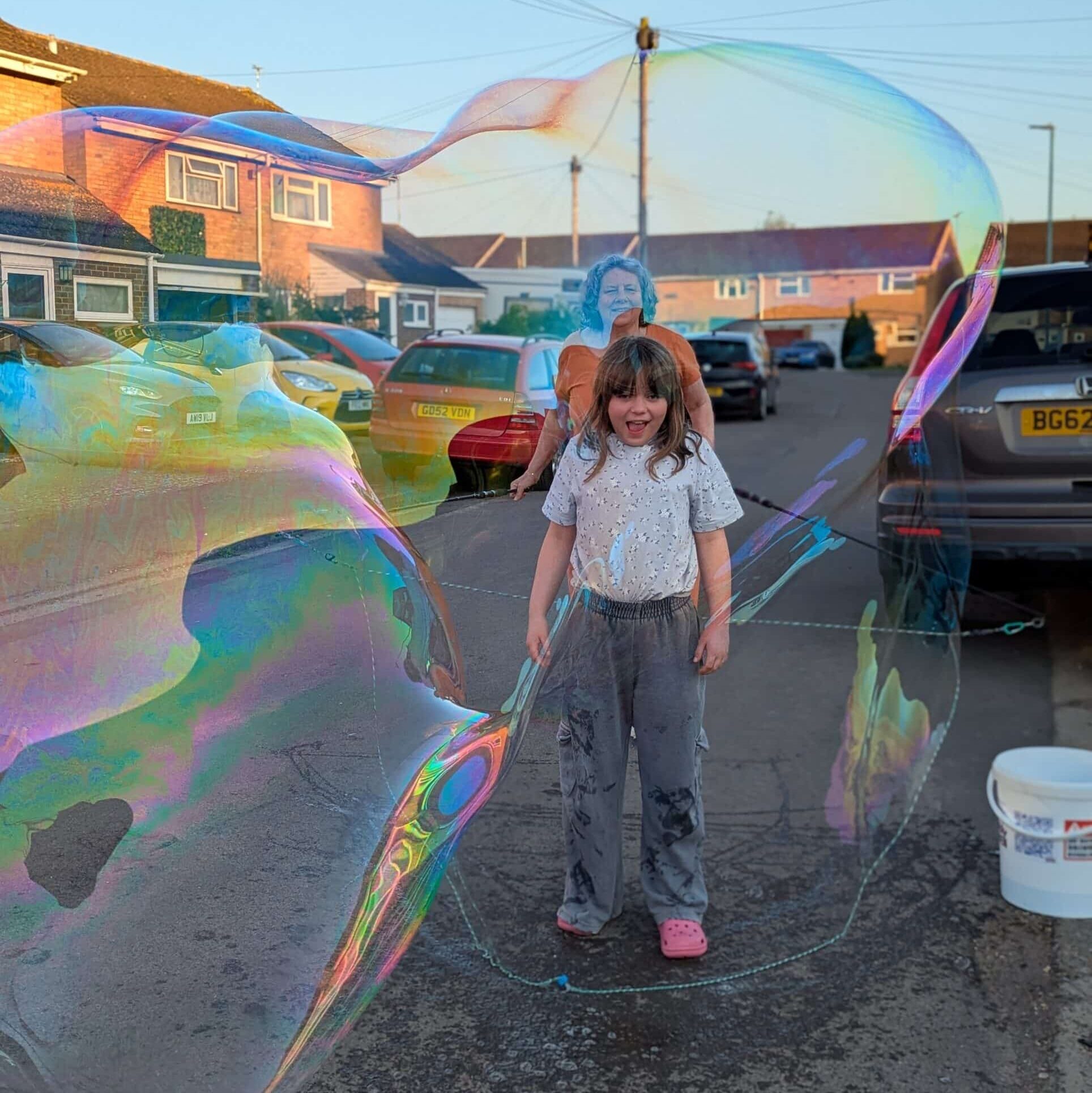 holly inside a bubble outdoors