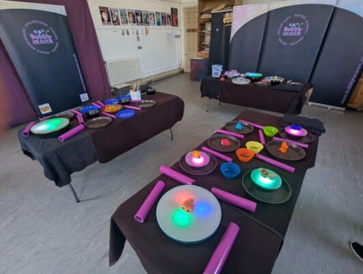 sensory indoor bubble workshop set up