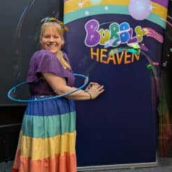Children's entertainer performing a bubble show for kids party in Gloucestershire.