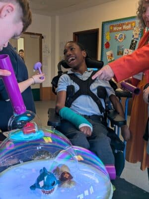 Sensory bubble experience kids party workshops activity for SEND children in Gloucestershire