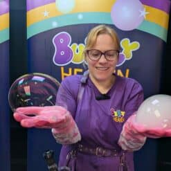 Bubble entertainer instructor teaching smoke fog bubbles
