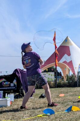 Family festival entertainment bubble shows and walkabout in Weston-Super-Mare