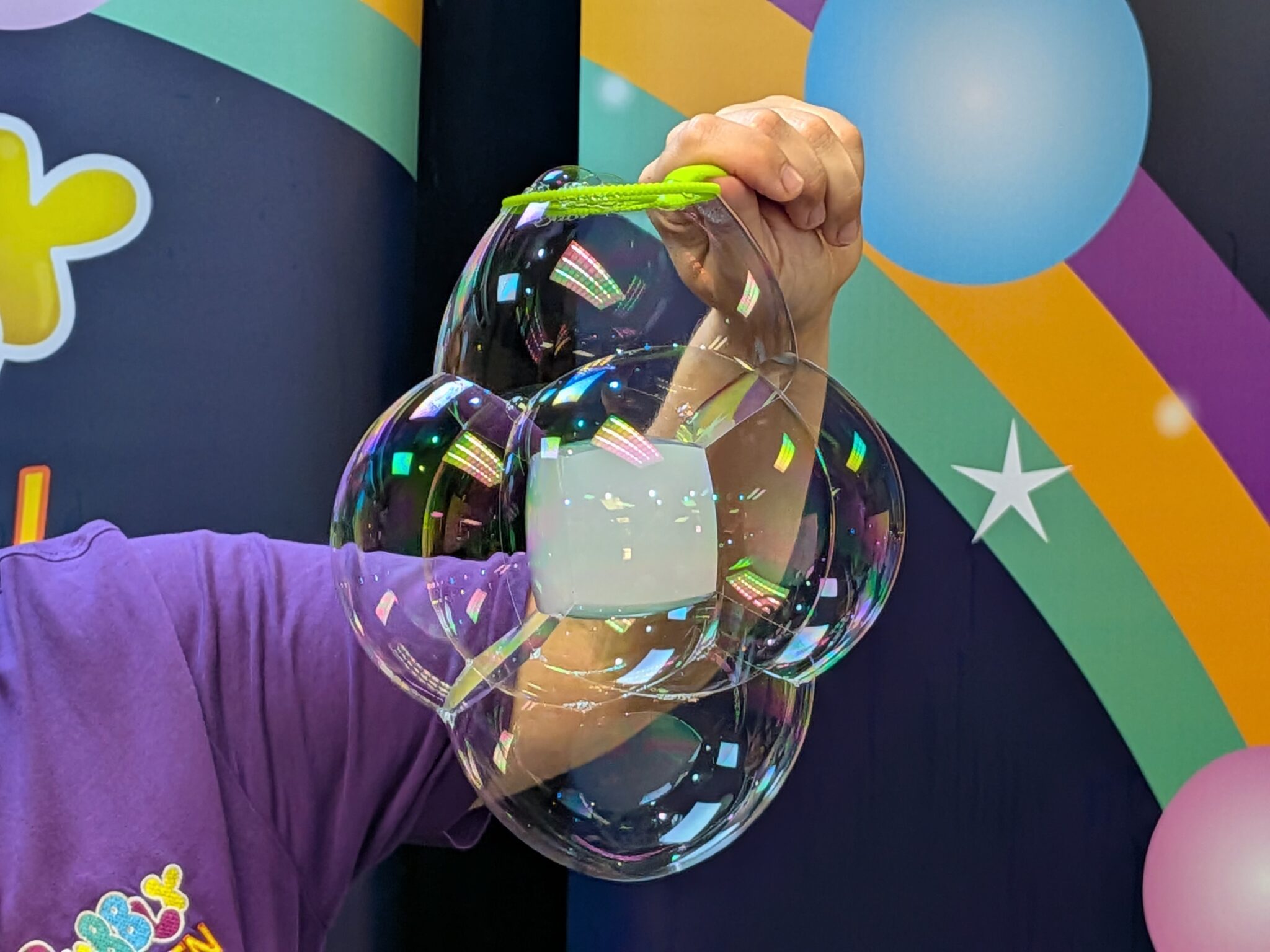 Bubble shaped like a cube using a wand and smoke tube